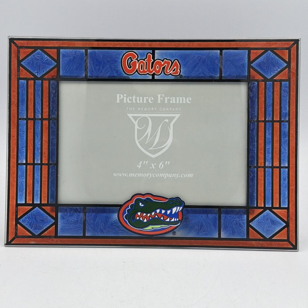 University of Florida Gators Team Colors Logo Stained Art Glass Picture Frame UF